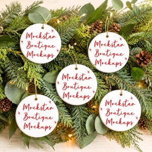 Ornament Mockup 5 Ceramic Round Ornaments Christmas Mock ups Best Seller Trending Digital Products POD Etsy Top Sellers Best Selling Items