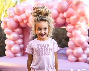 Kids Bella Canvas 3001 Pink Kids Shirt Mockup Bundle Girls T-Shirt Mock up Pink Summer Mockup Toddler Tshirt Mock Ups Tshirt Mockup Bundle