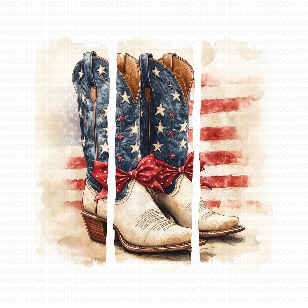 4th of July PNG Cowboy Boots Coquette Bow PNG Brushstroke Cowgirl Boots ...