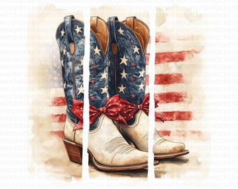 4th of July PNG Cowboy Boots Coquette Bow PNG Brushstroke Cowgirl Boots 4th of July Shirt Sublimation Designs Western png Patriotic png file
