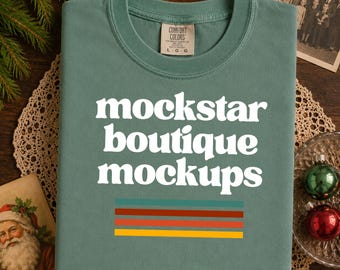 Comfort Colors 1717 Mockup Light Green TShirt Vintage 90's Nostalgia Christmas Shirt Mock ups for Print on Demand Etsy Sellers Listing Photo
