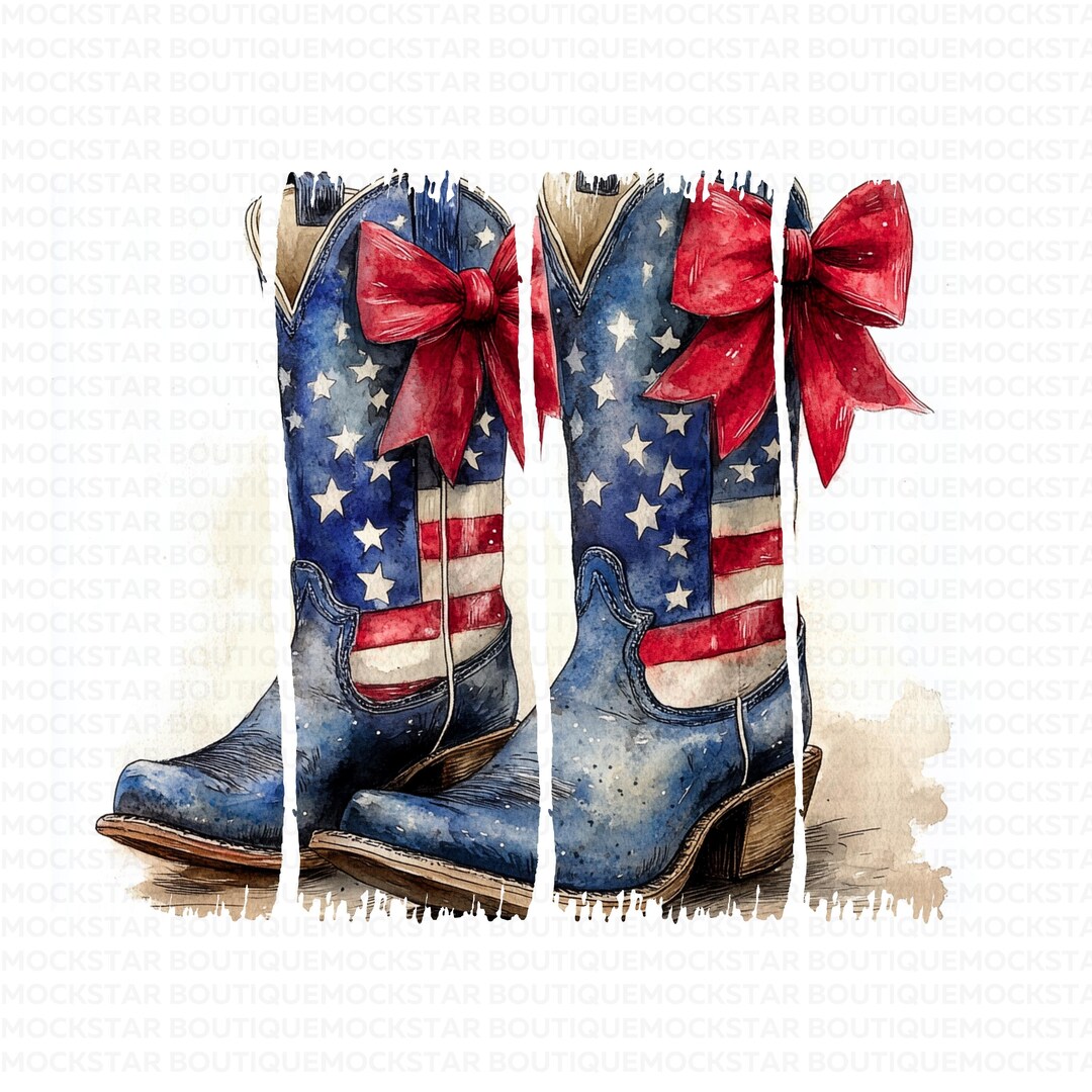 4th of July PNG Cowboy Boots Coquette Bow PNG Brushstroke Cowgirl Boots ...