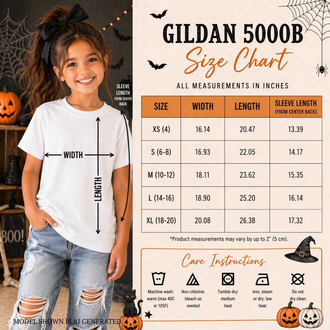 Gildan 5000 Size Chart Mockup Youth Unisex 5000B Kids Tshirt Hallowee ...