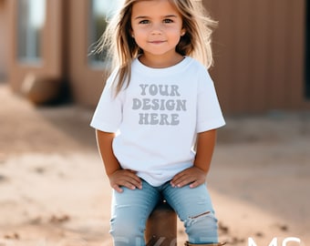 Kids Bella Canvas 3001 White Kids Shirt Mockup Bundle Girls T-Shirt Mock up White Summer Mockup Toddler Tshirt Mock Ups Tshirt Mockup Bundle