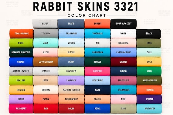 Rabbit Skins Color Chart Mockup 105 Colors T Shirt Color Guide POD Mock ups Toddler Shirt Listing Photo for Etsy Printify Youth Kids Apparel