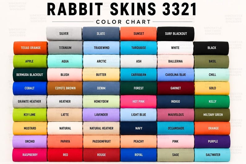 Rabbit Skins Color Chart Mockup 105 Colors T Shirt Color Guide POD Mock ups Toddler Shirt Listing Photo for Etsy Printify Youth Kids Apparel