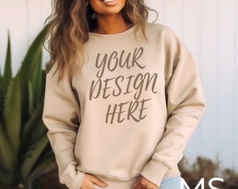 Sand Sweater Mockup 18000 Sand Mockup Cream Sweatshirt Mockup Stock Photography JPG Mockup Bundle Model Mock up Bundle 18000 Sand Sweatshirt