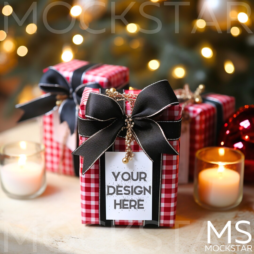 Square Gift Tag Mockup White Gift Tag Mockup Christmas Mockup Favor Bag