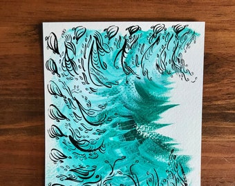 ORIGINAL Abstract Seafoam Green Painting | 5 x 7 inches