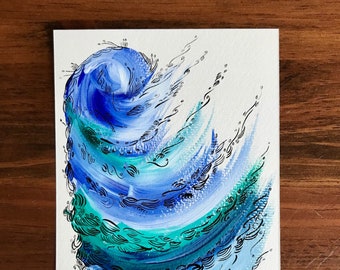 ORIGINAL Abstract Blue Painting | 5 x 7 inches