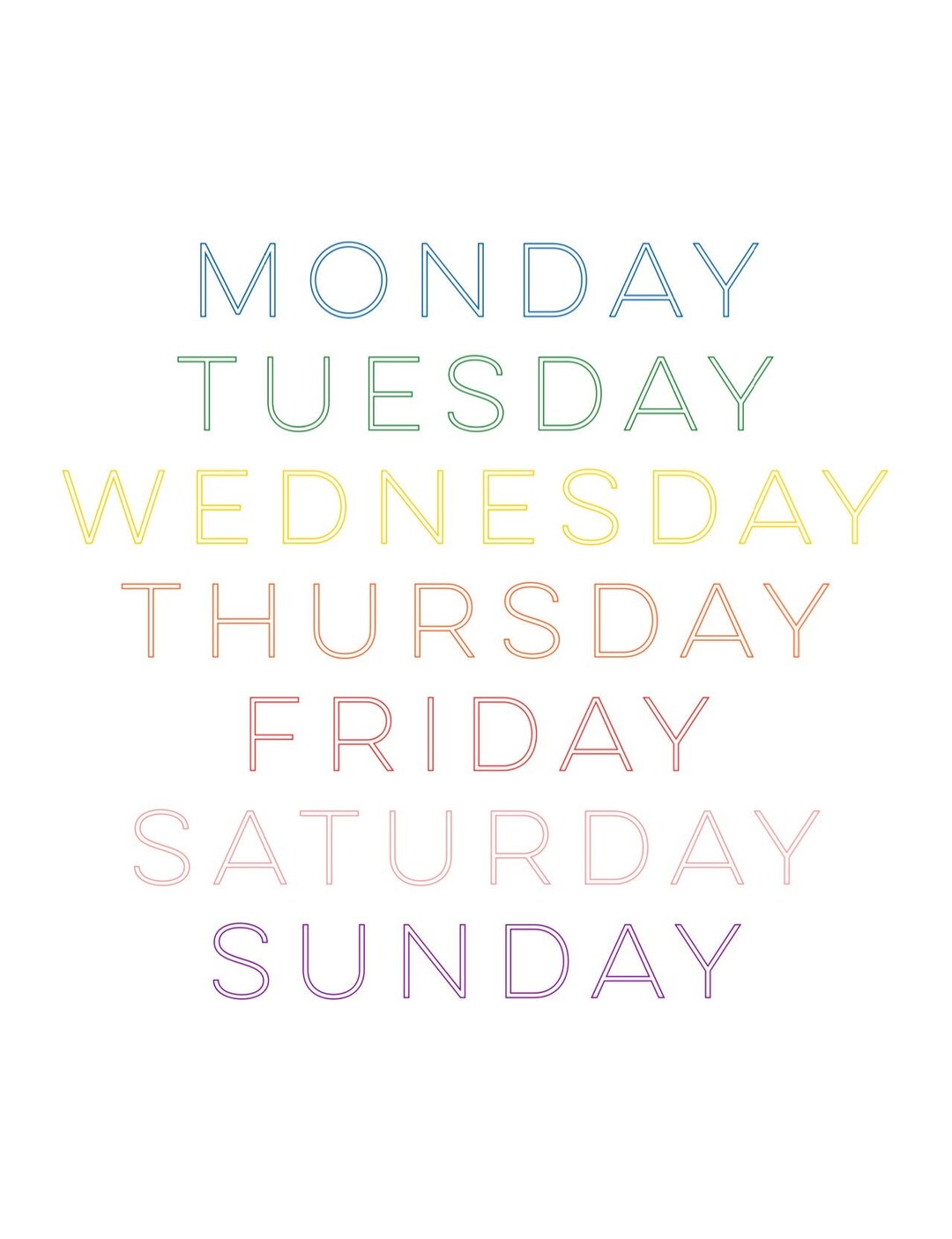 Days of the Week Poster Printable Rainbow - Etsy