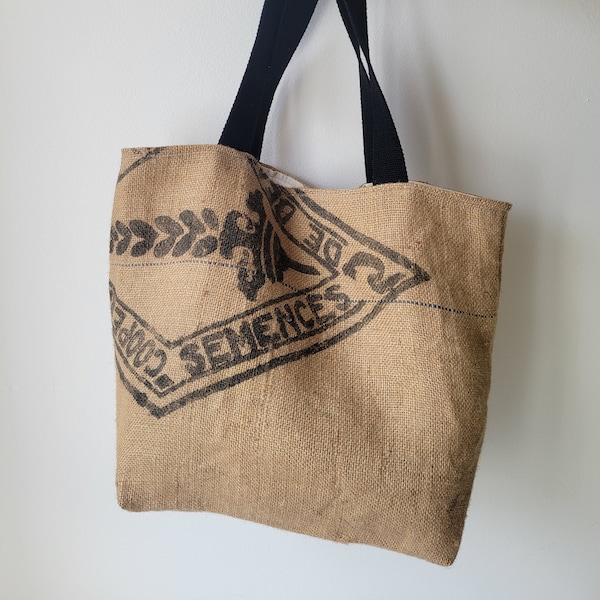 Sac cabas vintage en toile de jute upcycling