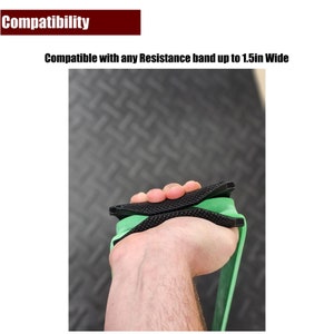 May include: A black and green resistance band handle. The handle is designed to fit resistance bands up to 1.5 inches wide. Compatible with any Resistance band up to 1.5in Wide.