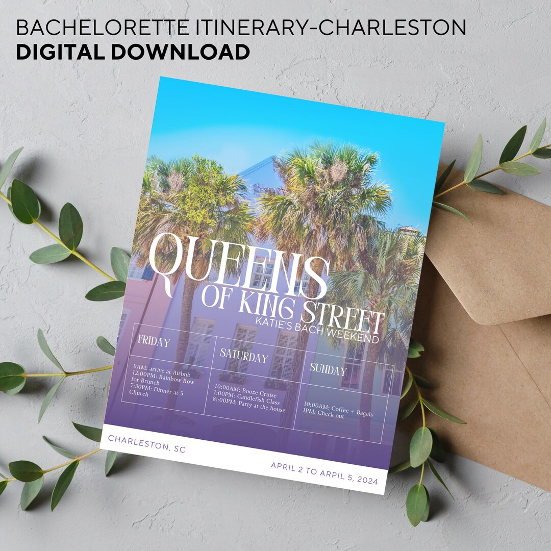 Charleston Bachelorette Itinerary, Trip Itinerary, Digital Download ...