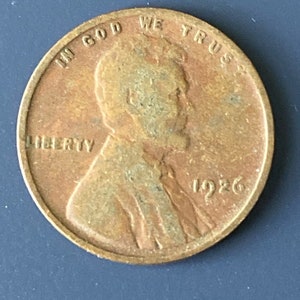 1926 America Wheat Penny No Mint Mark “L” Touching Rim