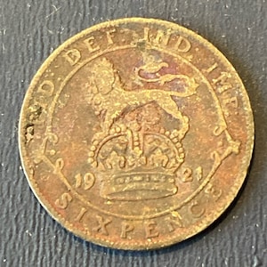 1921 Great Britain Silver Sixpence Coin UK King George V