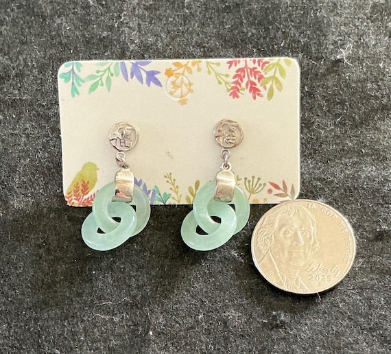 Jade -Jadeite Earrings Interlocking Circle Drop 9… - image 4