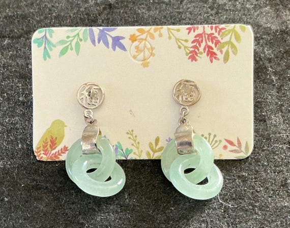 Jade -Jadeite Earrings Interlocking Circle Drop 9… - image 1