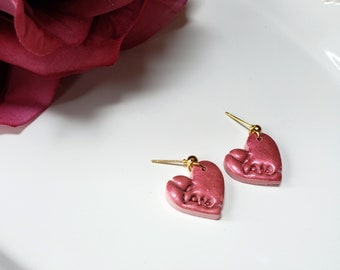 Shimmery Pink Heart Clay Earrings | Pink Valentine's Day Earrings