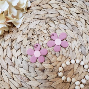 Pink Flower Hoop Clay Earrings