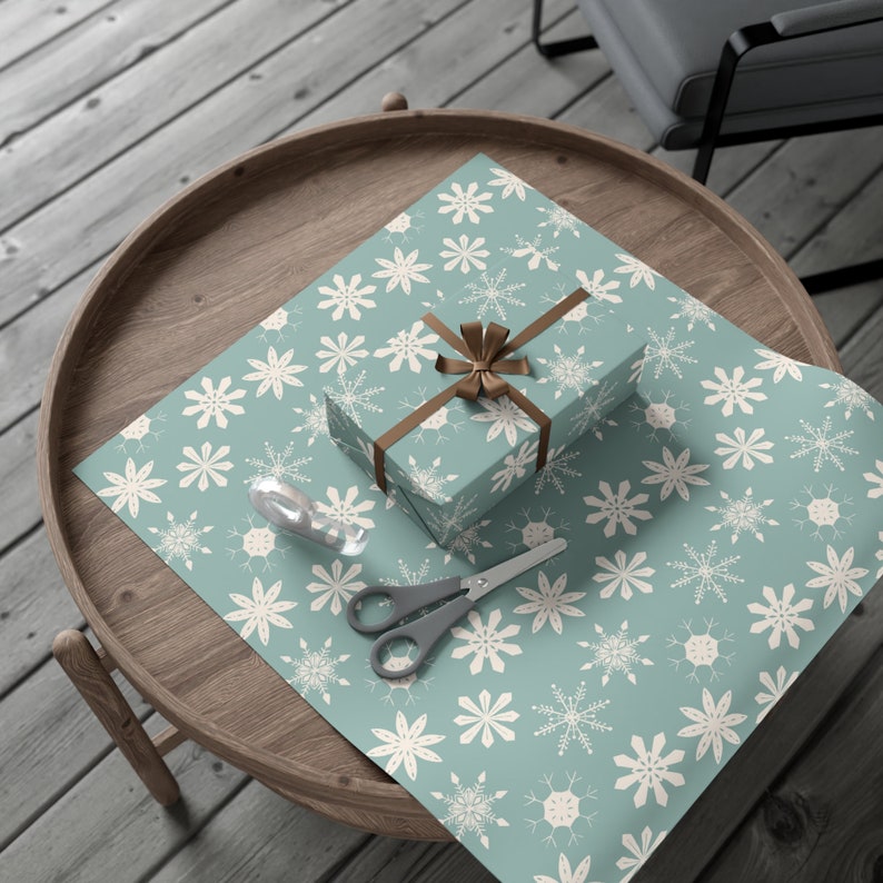 Snowflakes Wrapping Paper Blue Christmas Gift Wrap Winter Etsy