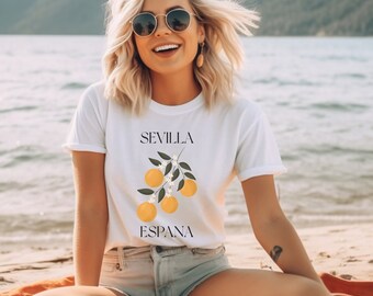 T-shirt grafica spagnola Siviglia / T-shirt grafica spagnola / T-shirt arance Spagna / Camicia da viaggio Spagna