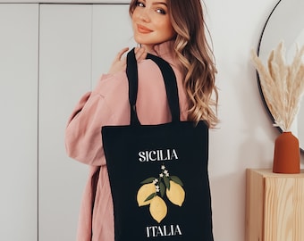Sicilia Italia Zitronen Einkaufstasche | Zitronen-Einkaufstasche | Italienische Zitronen-Einkaufstasche | Italienische Ästhetik