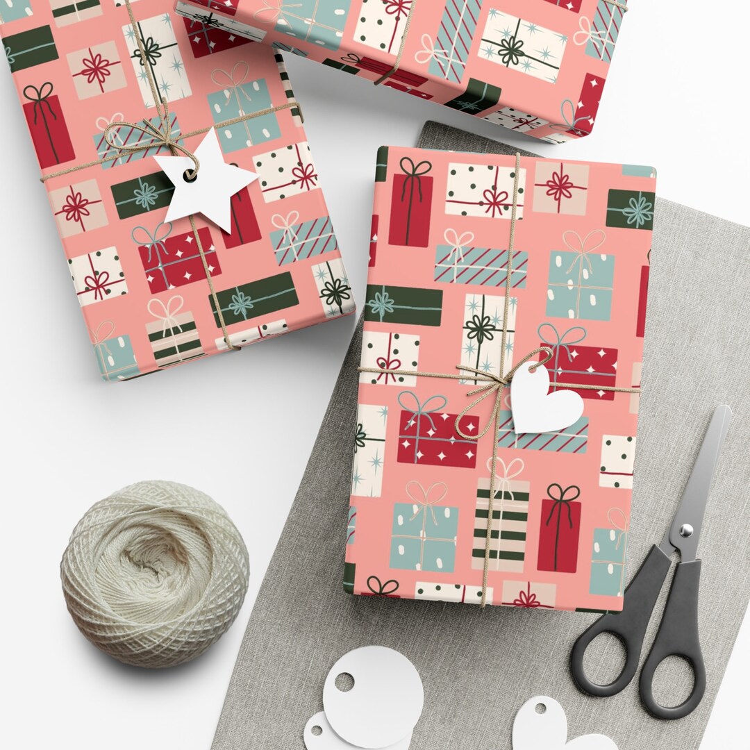 Pink Presents Christmas Wrapping Paper Retro Christmas Gift Etsy