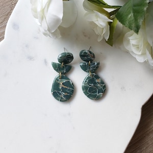 Emerald Marble Clay Earrings | Dark Green Clay Earrings | Marble Clay Earrings | Statement Earrings