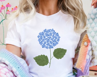 T-shirt met print van een hortensia aan de kust | Zomers bloemen-T-shirt