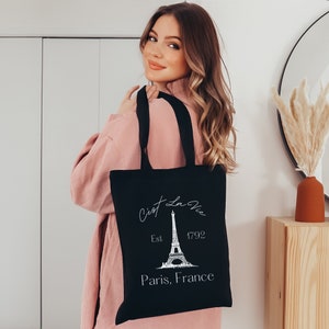 C&#39;est La Vie Paris, Frankreich Einkaufstasche | Wiederverwendbare umweltfreundliche Tragetasche | Schicke Tasche im Pariser Stil | Französische Ästhetik