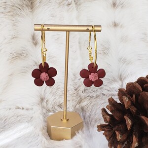 Gold Floral Hoop Earrings | Red Flower Handmade Earrings | Flower Hoop Earrings