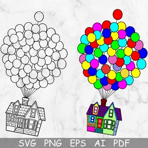 UP Svg, House Balloons Svg, L'avventura è là fuori, File di taglio per Cricut, Clipart, Carl Fredricksen Russell Dug, Kevin, Svg, Png, Download