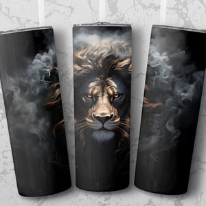 Lion Smoke 20 oz beker sublimatieontwerp: rechte en taps toelopende omslag (digitale png-download)