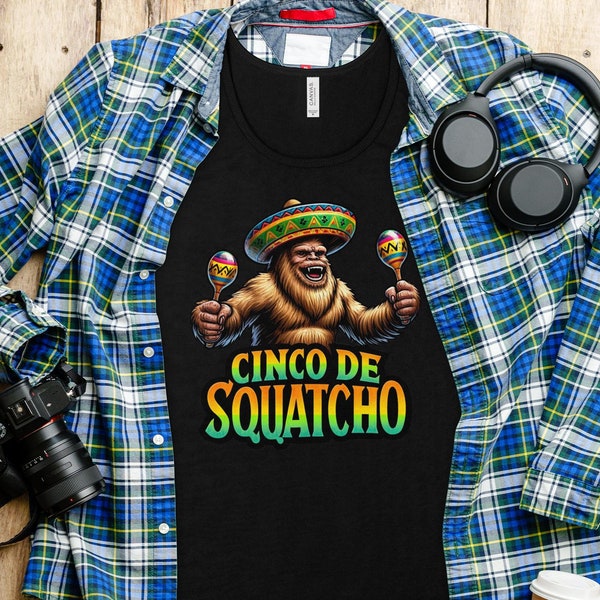 Cinco de Squatcho Tank Top, Funny Cinco De Mayo big foot Sombrero Graphic Tee, Summer Fiesta Shirt