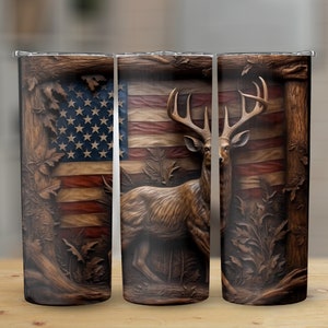 3D Deer American Flag 20 oz Skinny Tumbler Sublimation Design, Straight & Tapered Wrap, Tumbler Wrap, Tumbler Png, Instant Download