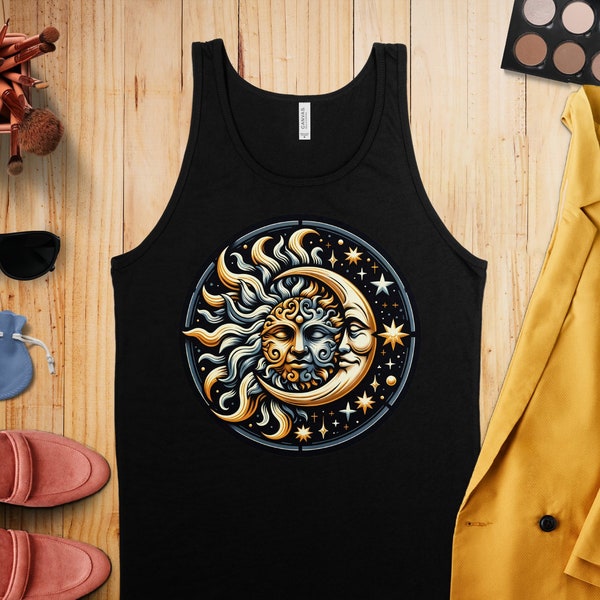 Celestial Sun and Moon Tank Top, Colorful Astrology Graphic Shirt, Unisex Fashion Tank, Summer Wear