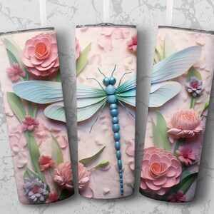 3D Dragonfly 20 oz Skinny Tumbler Sublimation Design, Straight & Tapered Wrap, Tumbler Wrap, Tumbler Png, Instant Download