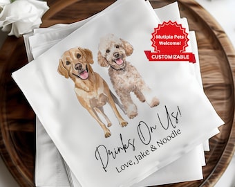 Custom Pet Wedding Napkins | Personalized Dog & Cat Cocktail Napkins | Engagement Party Decor | Pet Portrait Napkins for Celebrations