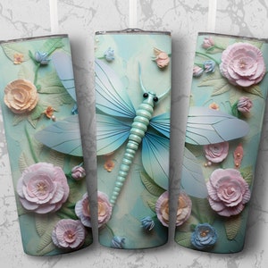 3D Dragonfly 20 oz Skinny Tumbler Sublimation Design, Straight & Tapered Wrap, Tumbler Wrap, Tumbler Png, Instant Download