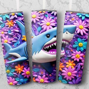 3D Shark Coral Reef Tumbler Wrap: Floral Design (PNG Digital Download)