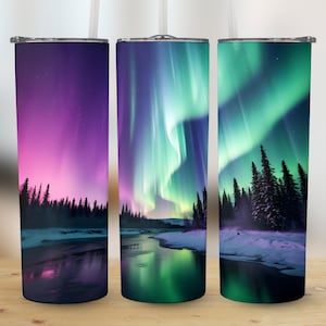 Stunning Northern Lights 20 oz Skinny Tumbler Sublimation Design, Straight & Tapered Wrap, Tumbler Wrap, Tumbler Png, Instant Download