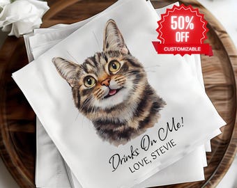 Custom Wedding Napkins with Pets, Personalized Animal Portrait Beverage Napkins, Dog Cat Wedding Decor, Unique Pet Party Tissues Celebration