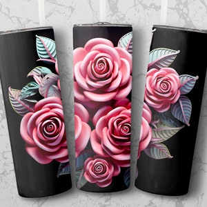 3D Pink Roses 20 oz Skinny Tumbler Sublimation Design, Straight & Tapered Wrap, Tumbler Wrap, Tumbler Png, Instant Download