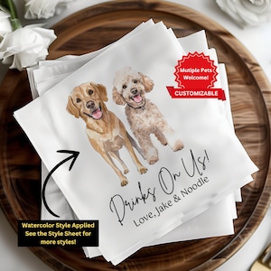 Tovaglioli personalizzati per matrimonio con animali domestici / Tovaglioli da cocktail personalizzati per cani e gatti / Decorazioni per feste di fidanzamento / Tovaglioli con ritratto di animali domestici per celebrazioni