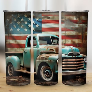 Envoltura de vaso 3D para hombre, diseño de sublimación de bandera oxidada y camión de metal de 20 oz, vaso para hombre, vaso PNG, vaso divertido, vaso sarcástico
