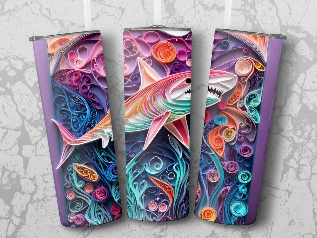 3D Quilled Papercut Shark Coral Reef Design 20 Oz Skinny Etsy