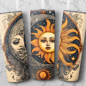 Sun And Moon Boho 20 oz Skinny Tumbler Sublimation Design, Straight & Tapered Wrap, Tumbler Wrap, Tumbler Png, Instant Download