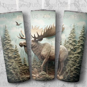 3D Moose in Forest 20 oz Skinny Tumbler Sublimation Design, Straight & Tapered Wrap, Tumbler Wrap, Tumbler Png, Instant Download