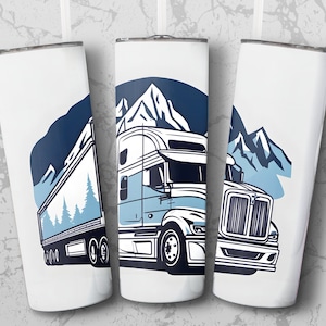 Semi Truck Mountain Tumbler Sublimation Design: 20 oz Skinny Wrap (Digital Download)